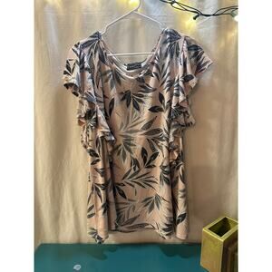 ✨ Amana Floral Leaf Print Flutter Sleeve Top – Size 3X